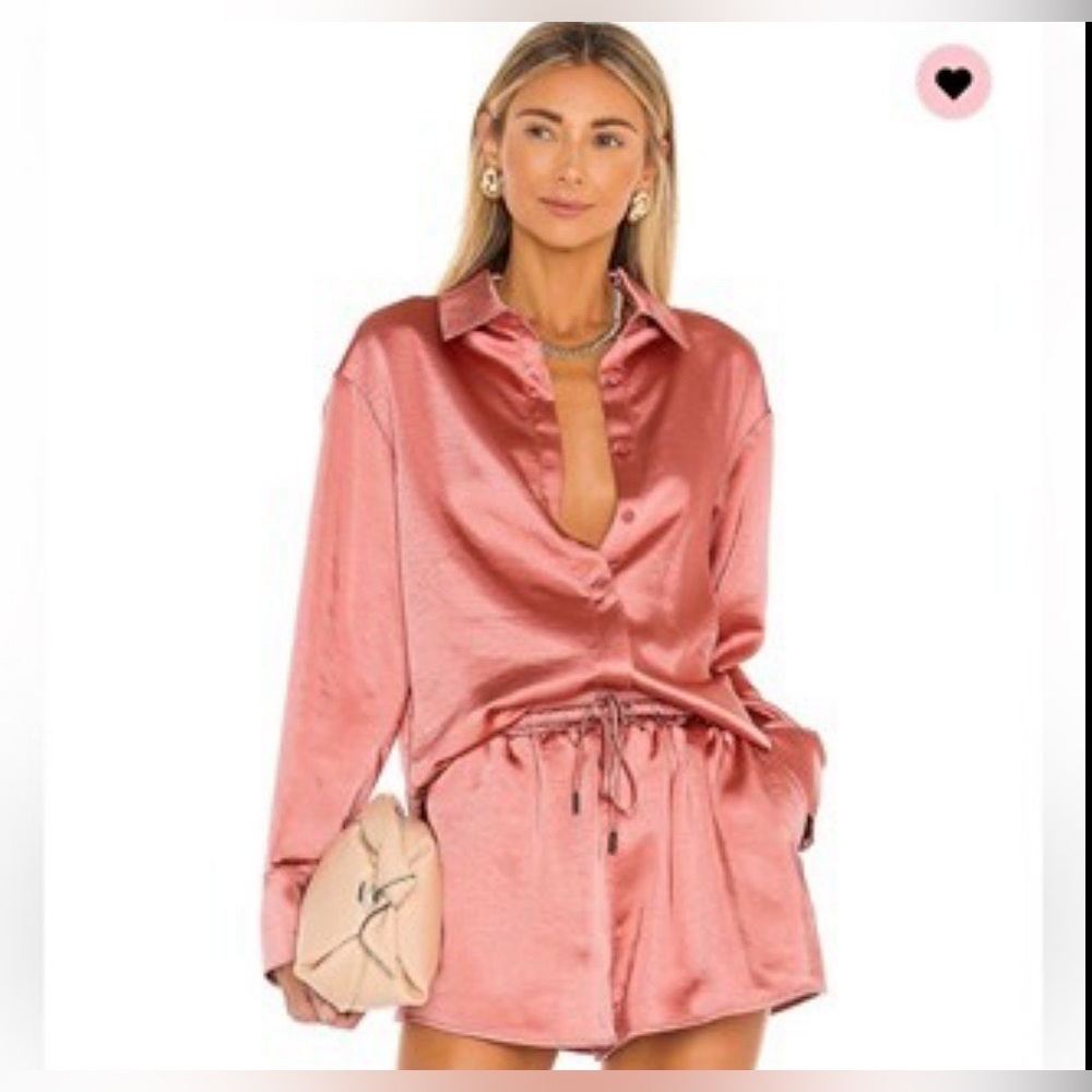 Camila Coelho Satin Pajama Set in Dusty Rose